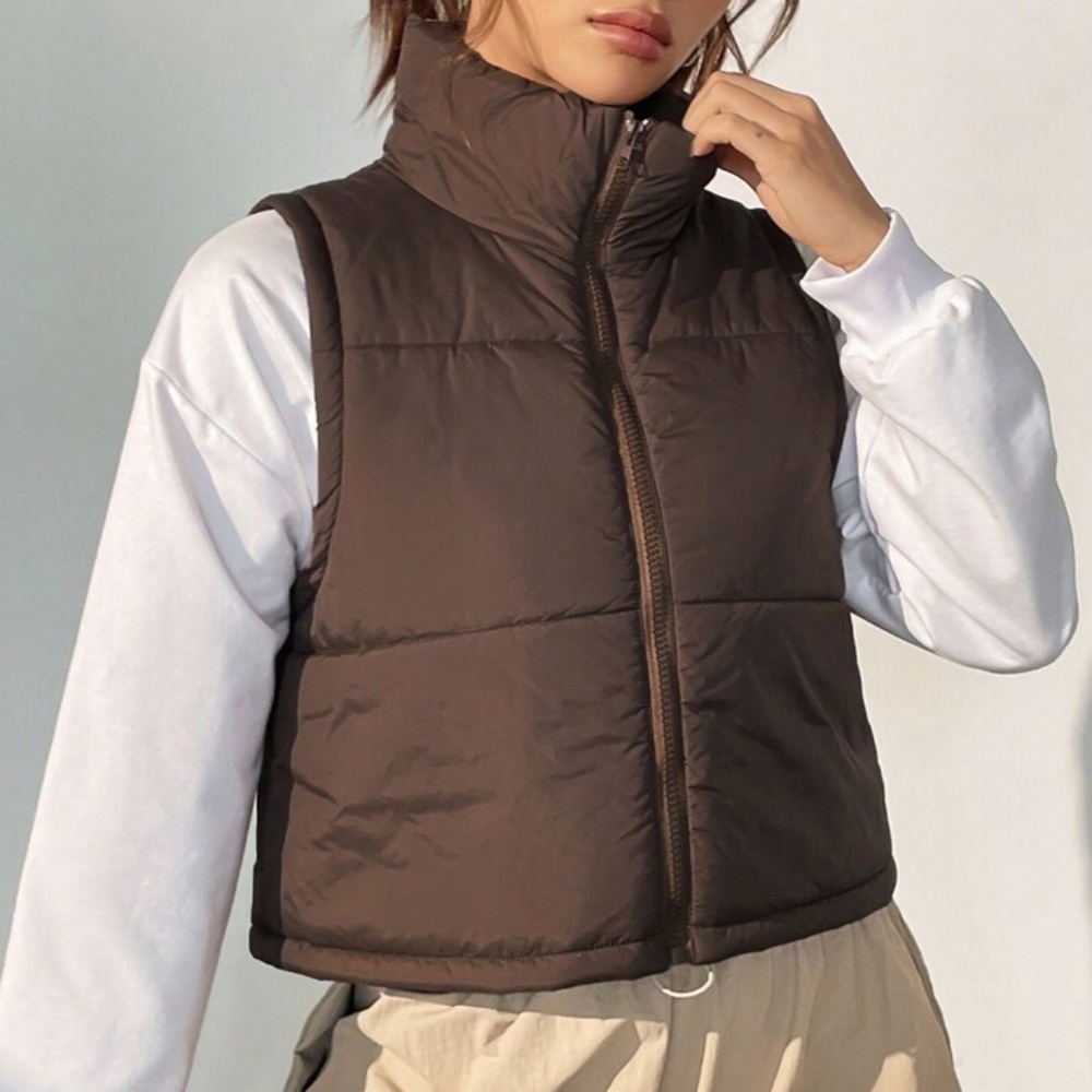 Shein Zip Front Crop Puffer Vest Size 3X